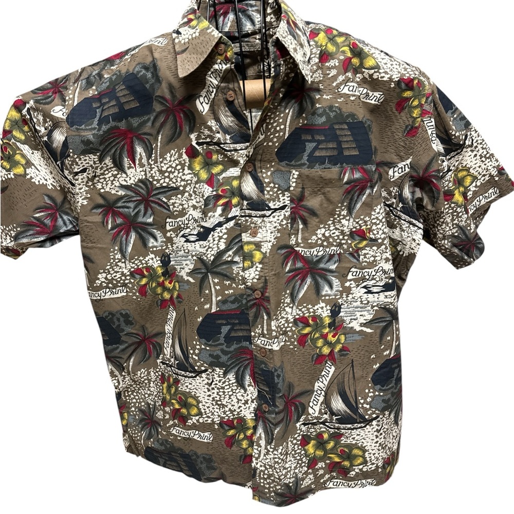 Premium vintage Tropical print Brown Short Sleeve Shirt size 2X NWT